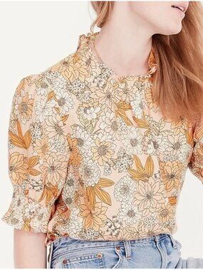 J.Crew Floral 100% linen blouse M like new